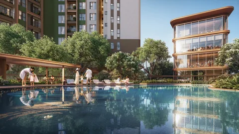 Phối cảnh hồ bơi giữa cảnh quan xanh